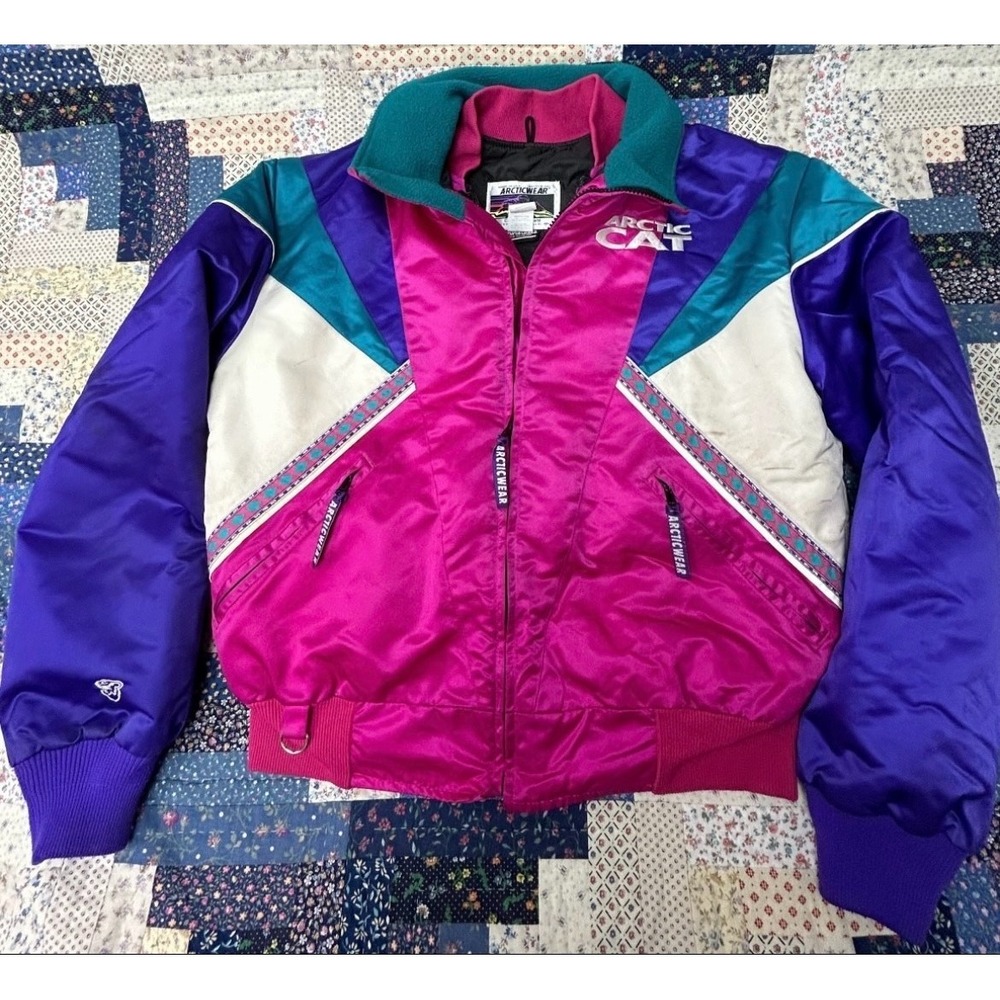 90s Vintage Women's Medium Arctic Cat Snowmobile Coat Jacket Color Block